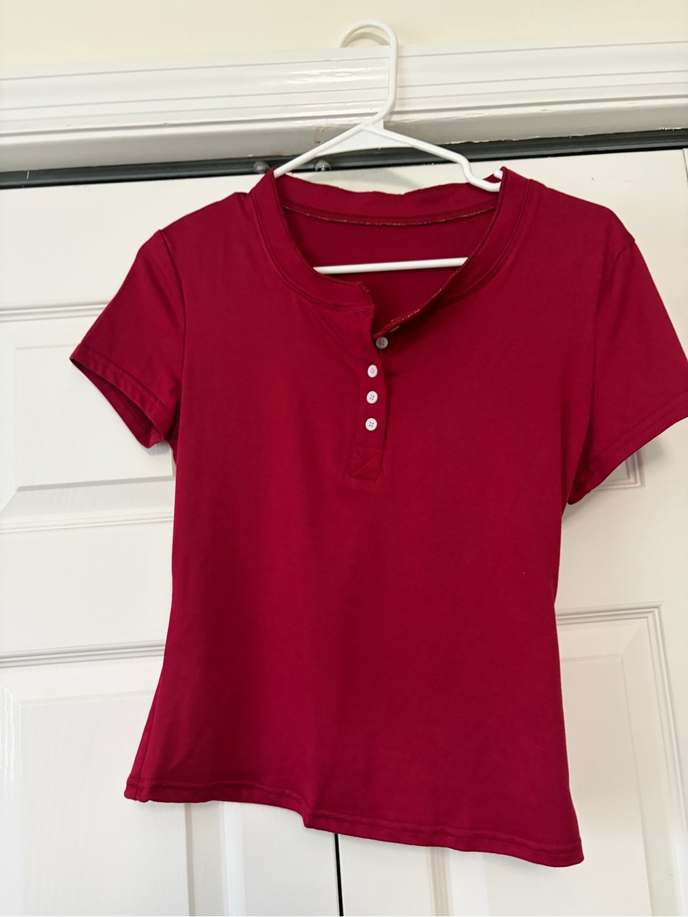 Women’s Short Sleeve Henley Tee in Deep Red